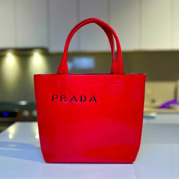 Prada Handbags - Rare Prada Red Leather Cut Out Tote Shopper